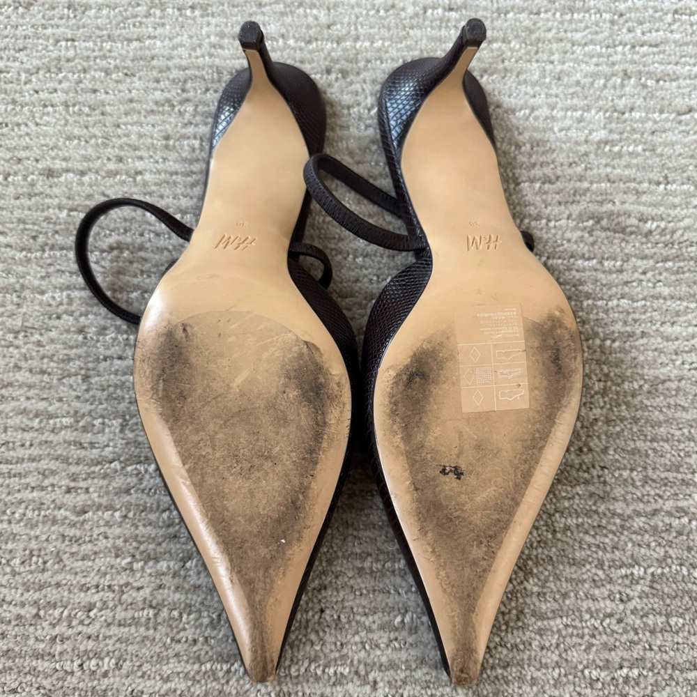 H&M Edition Premium Pointed Slingback Pumps. Dark Brown Croc-Embossed Leather. - Picture 11 of 12